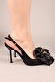 حذاء BOW Bow Satin Stiletto باللون الأسود - 4