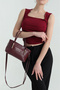 Stylishly Designed Zippered Lined Women's Hand and Shoulder Bag Claret Red