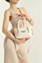 Stylish Designed Zippered Lined Women's Hand and Shoulder Bag Cream