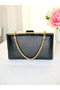 New Model Black Color Shiny Patterned Chain Strap Handle Women's Evening Dress Bag - 4