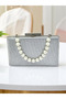 Dot Patterned Silver Gray Lame Color Women's Evening Dress Bag - 4