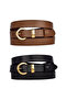 100% Genuine Leather Set of 2 Gold Color Set Buckle 2cm Women's Belt Brown, Black_ Lock_Gold - 8