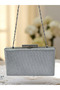 Dot Patterned Silver Gray Lame Color Women's Evening Dress Bag - 6