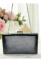 New Model Black Color Shiny Patterned Chain Strap Handle Women's Evening Dress Bag - 6