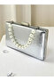 New Model Silver Color Shiny Patterned Chain Strap Handle Women's Evening Dress Bag - 3