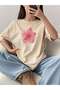 Women's Pink Floral Printed Combed Cotton Oversize T-Shirt