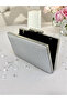 Dot Patterned Silver Gray Lame Color Women's Evening Dress Bag - 5