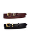 100% Genuine Leather Set of 2 Gold Color Suit Buckle 2cm Women's Belt Claret Red, Black_ Nor.Düz_Gold - 2