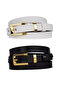 100% Genuine Leather Set of 2 Gold Color Set Buckle 2cm Women's Belt White, Black_ Big_Gold - 8