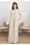 Beige Korean Nida Abaya with Frilled Cuffs