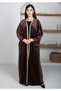 Brown Velvet Abaya with Golden Lace Borders & Matching Headscarf – Perfect for Winter