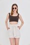 Seersucker Wrinkle Tie Detail Belted Linen Shorts Non-Show Underwear - 6