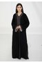 Black Nida Abaya with Contrast Threadwork & Plan Black Headscarf
