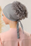 Women's Hijab Front Seamless Ruffled Combed Cotton Bonnet Gray - 3