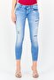 Women Cropped Fit Washed Stretchable Jeans, Light Blue