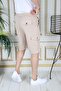 Men's Cream Lycra Gabardine Shorts Cargo Pocket Cotton Elastic Waist Lace-Up Basic Shorts - 2
