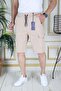 Men's Cream Lycra Gabardine Shorts Cargo Pocket Cotton Elastic Waist Lace-Up Basic Shorts - 6