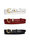 100% Genuine Leather Set of 3 Gold Color Suit Buckle 2cm Women's Belt Black, White, Red_Kilt_Gold - 2