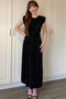 Padded Crinkle Midi Waist Detailed Black Dress - 4