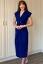 Double Breasted Collar Padded Pearl Cobalt Blue Dress - 5