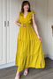 Mustard Sleeve Ruffle Slit Long Dress - 5