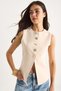 Women's Beige Regular Bisilet Collar Gold Button Detailed Lined Woven Vest 9005 60283150 - 2