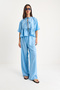 Women's Baby Blue Tie Detail Short Sleeve Blouse Trousers Bottom-Top Set 9265 60281014 - 4