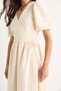 Women's Beige Double Breasted Closed Balloon Sleeve Long Muslin Dress 3034 60283364 - 7