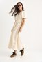 Women's Beige Double Breasted Closed Balloon Sleeve Long Muslin Dress 3034 60283364 - 5