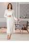 Ecru Special Design Lace Long Sleeve Cotton Maternity Nightgown - 2