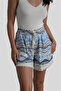 White Wave Patterned Linen Shorts - 3