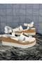 Castle 35182 White H Buckle Detail Cork Wedge Heel Laced Daily Orthopedic Sandals Shoes - 7
