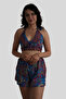Blue Floral Patterned Silk Shorts Crop Set - 5
