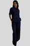 Navy Blue Voile Scalloped Trousers Shirt Suit - 3
