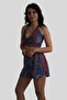 Blue Floral Patterned Silk Shorts Crop Set - 2