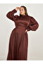 Plus Size Satin Look Long Sleeves A-Line Maxi Dress with Pleated Detail - 5