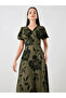 Graphic Print V-Neck Puff Sleeve Midi Dress - 2