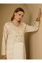 Foil Print V Neck Panelled Jalabiya with Embroidered Detail - 4