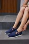 Orbita Women's Dark Blue Genuine Leather Suet Loafer Shoes - 8