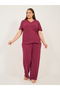Plus Size Rib Knit V-Neck T-Shirt and Pyjama Set