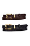 100% Genuine Leather Set of 2 Gold Color Set Buckle 2cm Women's Belt Dark Brown, Black_ Big_Gold - 2
