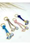 Eye Shaped Pink Stone Eye Metal Keychain, Metal Evil Eye Beaded Keychain with String - 6