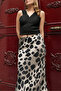 Summer Gray Geometric Pattern Viscose Satin Midi Length Skirt - 4