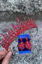 Abrienda Red Bridal Henna Crown Special Occasion Accessory Women's Crown and Wide Shuttle Earrings Set - 2