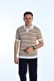 Tk Horizontal Striped Collar Knitwear T-Shirt Brown - 2
