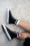 Women's Black White High Top Casual Linen Sports Shoes Sneaker - 2
