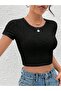 Black Waist Tie Short Sleeve Crop Blouse - 6