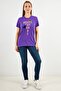 Women Crew Neck Short Sleeve Embroidered Print Top, Purple - 3