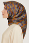 Nostalgia Series Silk Sura Scarf 9204Ds-39 Geometric Pattern Turmeric-Purple - 3