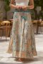 Green Color Waist Embroidered Sequin Detailed Long Silk Skirt - 6